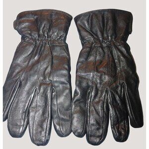 Winter Thinsulate Mens M Leather Black Gloves Medium Lined Gathered Vintage